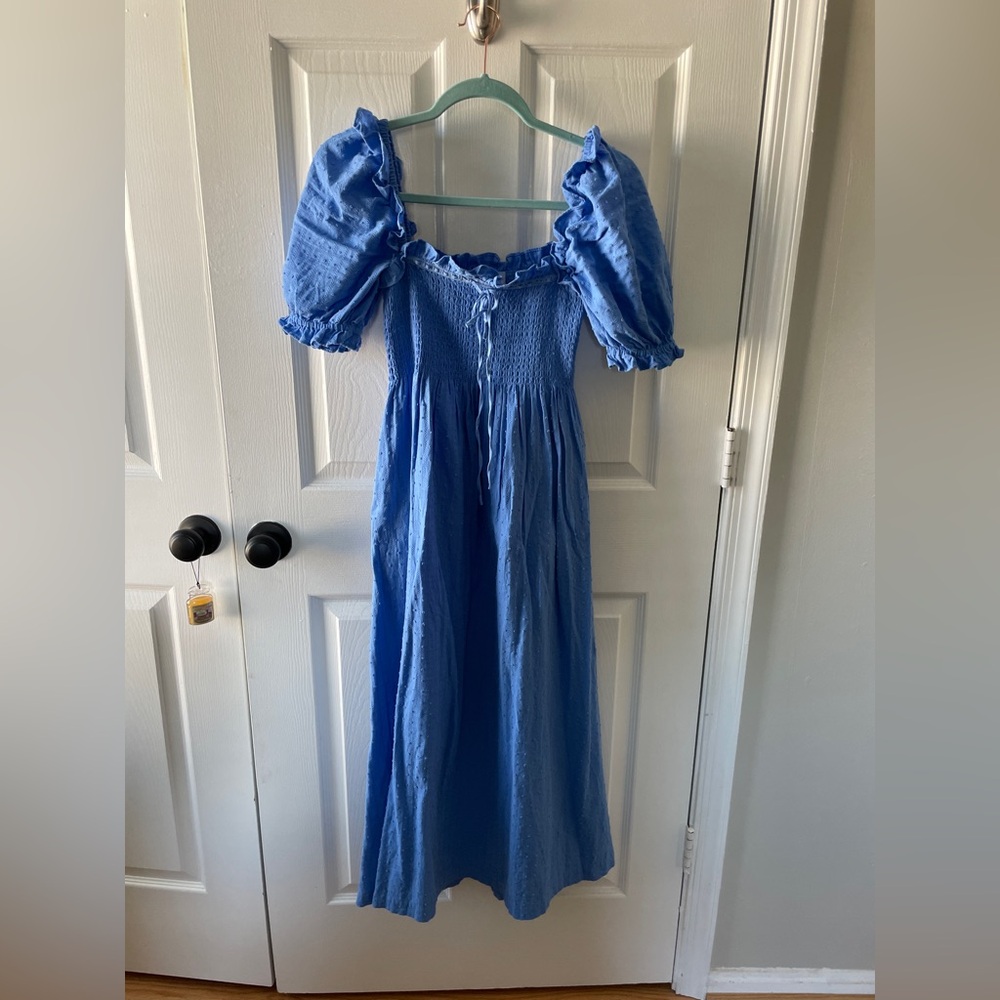 Hill house blue clip dot Hydrangea Blue Puff-Sleeve Midi Dress Scarlett - Picture 3 of 5